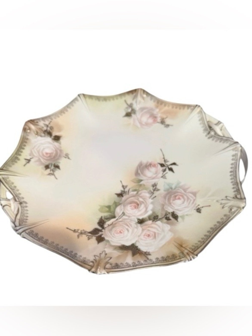 Vintage R.S. Prussia porcelain floral off white display plate